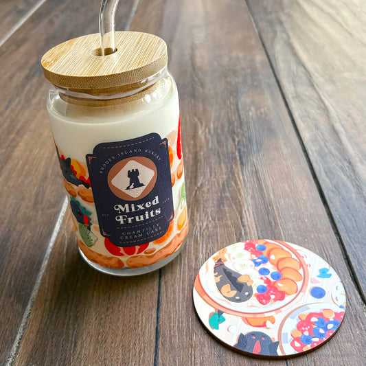 Arknights Beans! Glass Cup and Wood Coaster Set